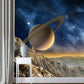 Contemporary Planet and Mountain Mural in Blue and Brown Bedroom Decorative Wall Covering, Custom-Made Clearhalo 'Wall Decor' 'Wall Mural' 1048667