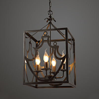 Black 4 Bulbs Ceiling Light Fixture Farmhouse Style Metal Rectangle Cage Chandelier Lighting over Table Black Clearhalo 'Ceiling Lights' 'Chandeliers' Lighting' options 104866_06d5686d-7087-43fc-8d03-db738c1f3c68