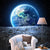 Moon and Earth Mural Wallpaper in Blue Bedroom Decorative Wall Covering, Custom Size Available Blue Clearhalo 'Wall Decor' 'Wall Mural' 1048745