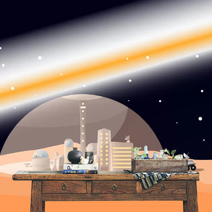 Stain-Resistant Outer Space Mural Wallpaper Custom Minimalist Wall Art for Kid's Bedroom Decoration Orange Clearhalo 'Wall Decor' 'Wall Mural' 1048928