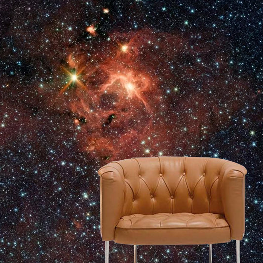 Nordic Galaxy Mural Wallpaper in Orange and Black Theme Restaurant Decorative Wall Art, Custom-Made