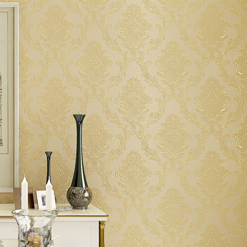 Classic Damask Design Wallpaper Guest Room Decorative Self-Adhesive Wall Covering, 20.5"W x 19.5'L Clearhalo 'Vintage wall decor' 'Vintage' 'Wallpaper' Wall Decor' 1049139