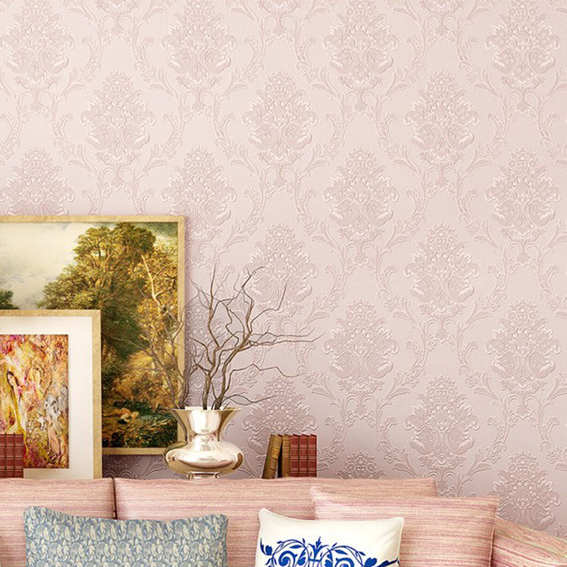 Classic Damask Design Wallpaper Guest Room Decorative Self-Adhesive Wall Covering, 20.5"W x 19.5'L Pink Clearhalo 'Vintage wall decor' 'Vintage' 'Wallpaper' Wall Decor' 1049142