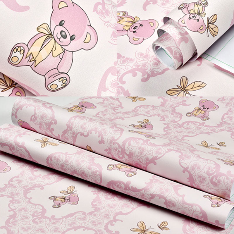 Cartoon Bear Wall Decor in Pastel Color Vinyl Wallpaper Roll for Kid, 23.5-inch x 29.5-foot, Self-Adhesive Clearhalo 'Wall Decor' 'Wallpaper' 1049222