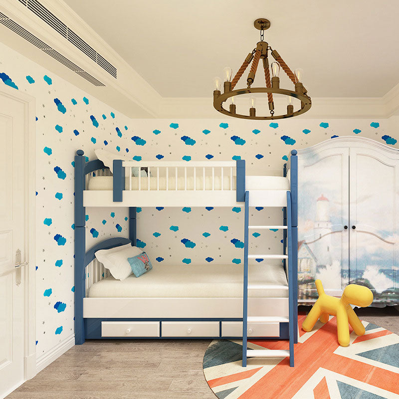 Nordic Wallpaper Roll in Blue and White Cartoon Cloud Wall Covering for Kid, 39.5'L x 23.5"W, Self-Adhesive White-Blue Clearhalo 'Wall Decor' 'Wallpaper' 1049238