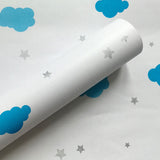 Nordic Wallpaper Roll in Blue and White Cartoon Cloud Wall Covering for Kid, 39.5'L x 23.5"W, Self-Adhesive Clearhalo 'Wall Decor' 'Wallpaper' 1049240