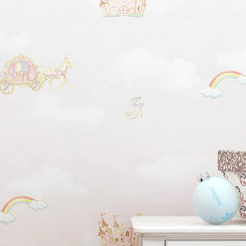 Moisture-Resistant Castle Wall Decor 33'L x 20.5"W Contemporary Wallpaper Roll for Children's Bedroom, Non-Pasted Light Pink Clearhalo 'Wall Decor' 'Wallpaper' 1049261