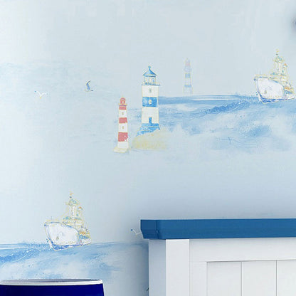 Sailing Boats Wallpaper Roll for Kid's Bedroom Minimalist Wall Covering, 33-foot x 20.5-inch Light Blue Clearhalo 'Wall Decor' 'Wallpaper' 1049273