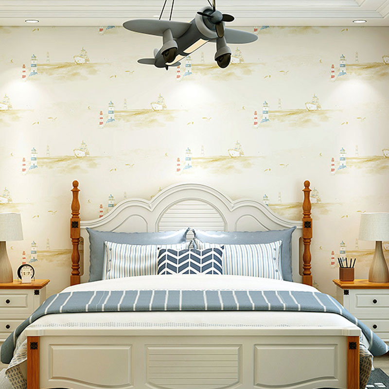 Sailing Boats Wallpaper Roll for Kid's Bedroom Minimalist Wall Covering, 33-foot x 20.5-inch Clearhalo 'Wall Decor' 'Wallpaper' 1049279