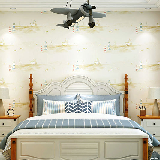 Sailing Boats Wallpaper Roll for Kid's Bedroom Minimalist Wall Covering, 33-foot x 20.5-inch Clearhalo 'Wall Decor' 'Wallpaper' 1049279