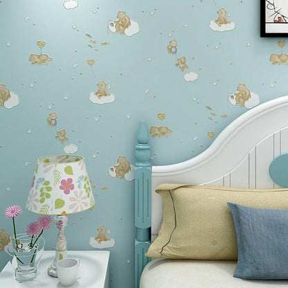 Simplicity Cartoon Bear Wallpaper in Soft Color Children's Bedroom Wall Decor, 31'L x 20.5"W Light Blue Clearhalo 'Wall Decor' 'Wallpaper' 1049317