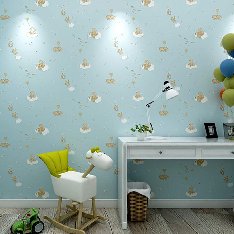 Simplicity Cartoon Bear Wallpaper in Soft Color Children's Bedroom Wall Decor, 31'L x 20.5"W Clearhalo 'Wall Decor' 'Wallpaper' 1049318