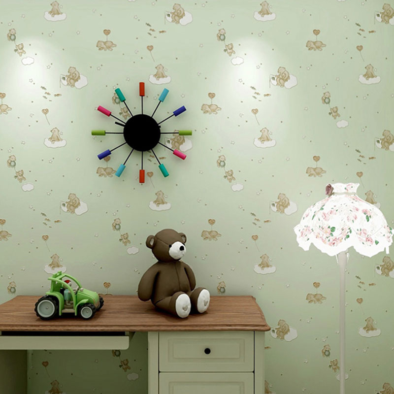 Simplicity Cartoon Bear Wallpaper in Soft Color Children's Bedroom Wall Decor, 31'L x 20.5"W Clearhalo 'Wall Decor' 'Wallpaper' 1049322