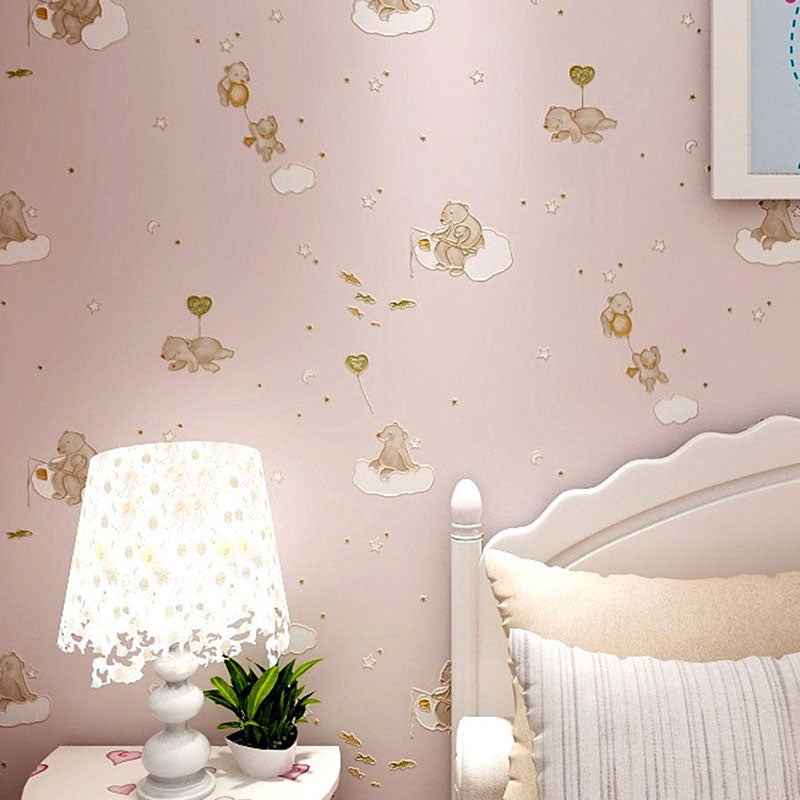Simplicity Cartoon Bear Wallpaper in Soft Color Children's Bedroom Wall Decor, 31'L x 20.5"W Light Pink Clearhalo 'Wall Decor' 'Wallpaper' 1049325