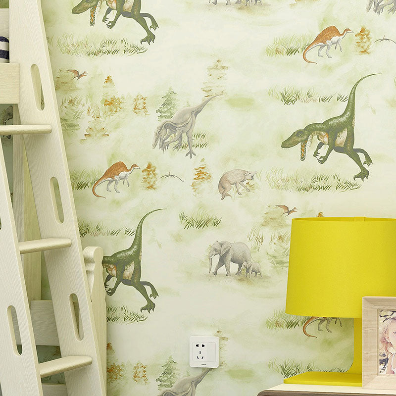 Neutral Color Dinosaur Wall Decor Moisture-Resistant Wallpaper Roll for Kid's Bedroom Beige Clearhalo 'Wall Decor' 'Wallpaper' 1049331