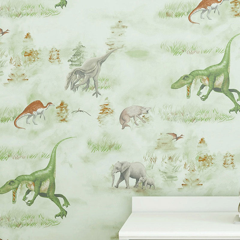 Neutral Color Dinosaur Wall Decor Moisture-Resistant Wallpaper Roll for Kid's Bedroom Light Green Clearhalo 'Wall Decor' 'Wallpaper' 1049336