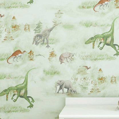 Neutral Color Dinosaur Wall Decor Moisture-Resistant Wallpaper Roll for Kid's Bedroom Light Green Clearhalo 'Wall Decor' 'Wallpaper' 1049336