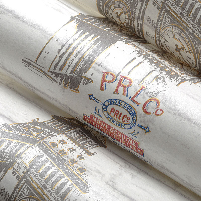 Cartoon Big Ben Wallpaper Roll Non-Woven Wall Decor for Children's Bedroom, 20.5"W x 33'L Clearhalo 'Wall Decor' 'Wallpaper' 1049347