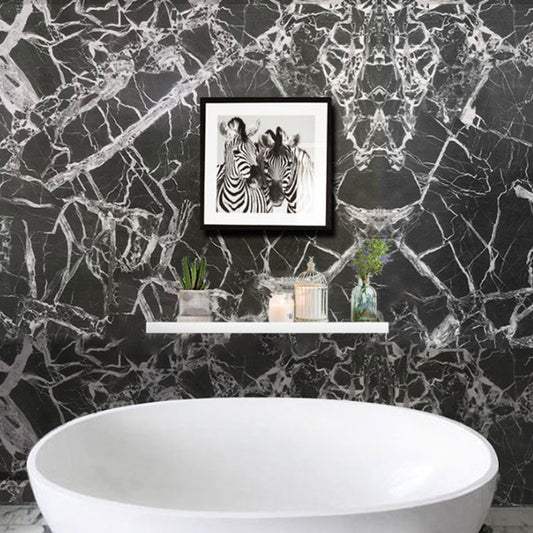 33' x 17.5" Minimalist Wallpaper Roll with Marble Surface Design in Black and White, Peel and Stick Black-White Clearhalo 'Modern wall decor' 'Modern' 'Wallpaper' Wall Decor' 1049359