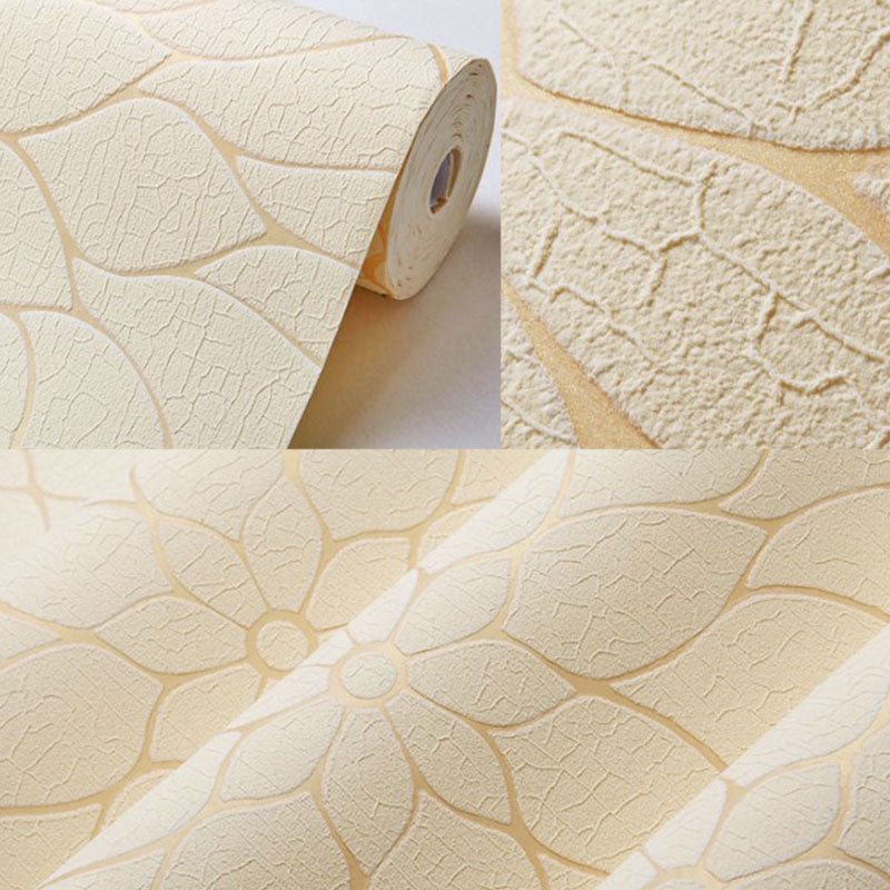 33' x 20.5" Flock Wall Decor in Natural Color Lotus Design Wallpaper Roll, Non-Pasted Clearhalo 'Modern wall decor' 'Modern' 'Wallpaper' Wall Decor' 1049366