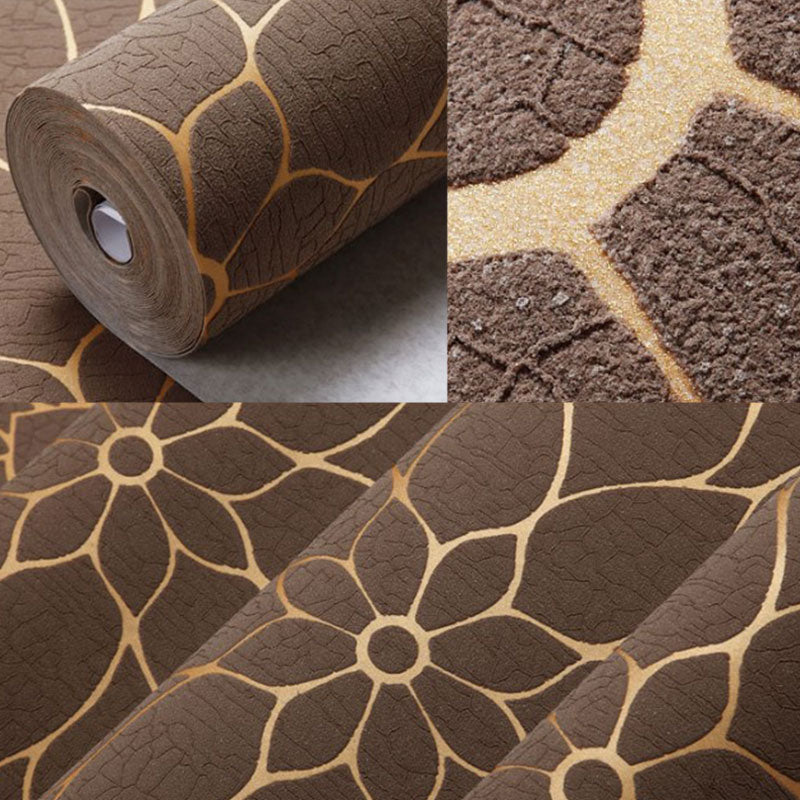 33' x 20.5" Flock Wall Decor in Natural Color Lotus Design Wallpaper Roll, Non-Pasted Clearhalo 'Modern wall decor' 'Modern' 'Wallpaper' Wall Decor' 1049369