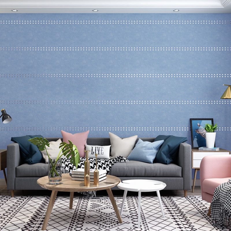 Stain-Resistant Vertical Stripe Wall Covering Flock Wallpaper for Guest Room Decoration Sky Blue Clearhalo 'Modern wall decor' 'Modern' 'Wallpaper' Wall Decor' 1049410