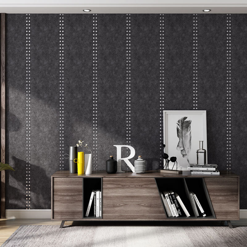 Stain-Resistant Vertical Stripe Wall Covering Flock Wallpaper for Guest Room Decoration Black Clearhalo 'Modern wall decor' 'Modern' 'Wallpaper' Wall Decor' 1049414