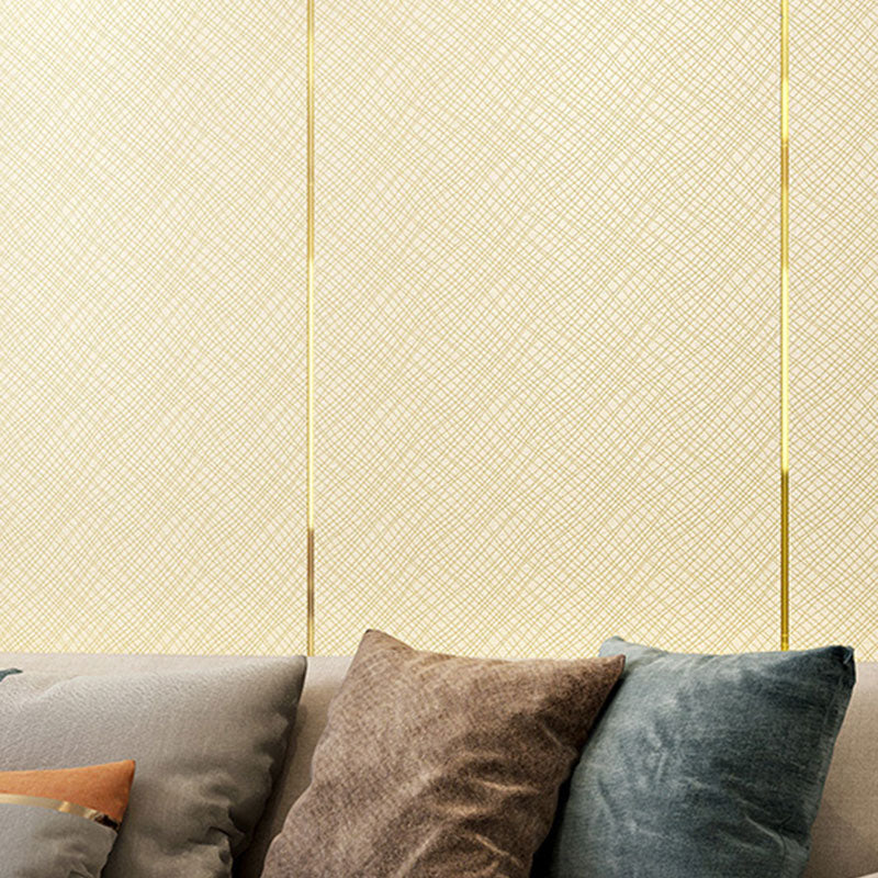 Simple Grid Wallpaper Roll Living Room Decorative Flock Textured Wall Covering, 71.6 sq ft. Light Yellow Clearhalo 'Modern wall decor' 'Modern' 'Wallpaper' Wall Decor' 1049425