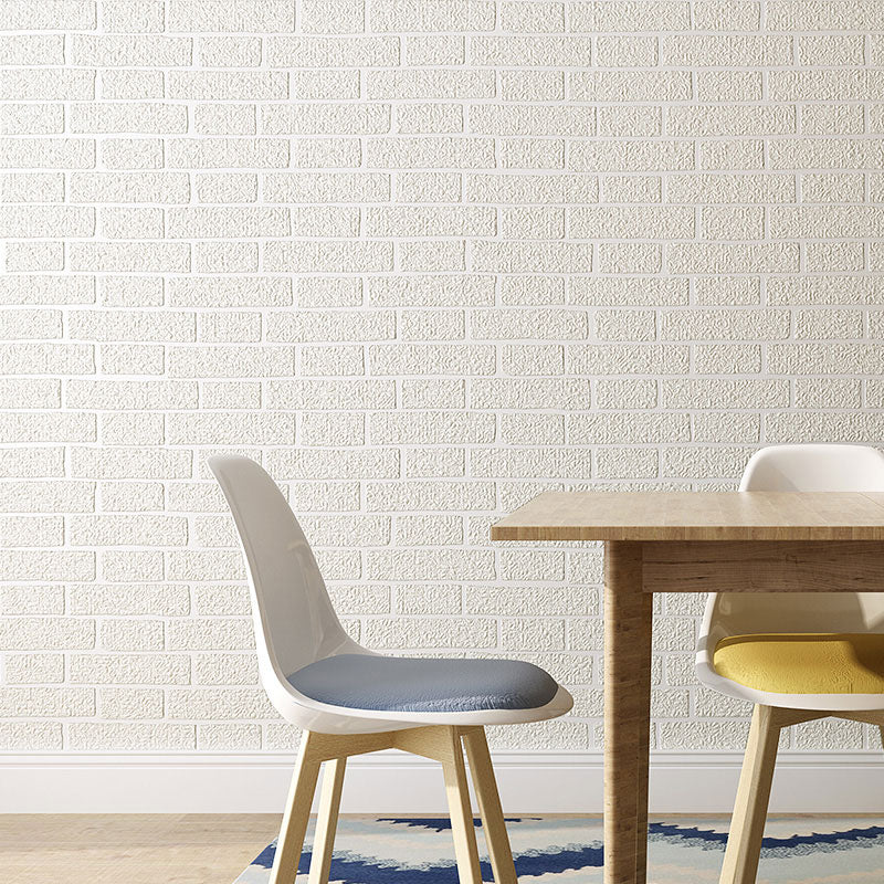 Brick Effect Wall Covering for Coffee Shop Flock Textured Wallpaper in Pastel Color, Water-Resistant Ivory Clearhalo 'Modern wall decor' 'Modern' 'Wallpaper' Wall Decor' 1049633