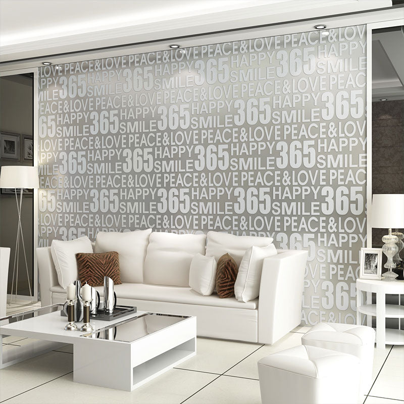 Number and Letters Flock Wallpaper Roll for Study Room Decor in Natural Color, 33 ft. x 20.5 in Silver Gray Clearhalo 'Modern wall decor' 'Modern' 'Wallpaper' Wall Decor' 1049644