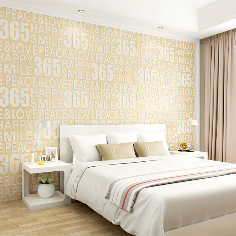 Number and Letters Flock Wallpaper Roll for Study Room Decor in Natural Color, 33 ft. x 20.5 in Beige Clearhalo 'Modern wall decor' 'Modern' 'Wallpaper' Wall Decor' 1049650