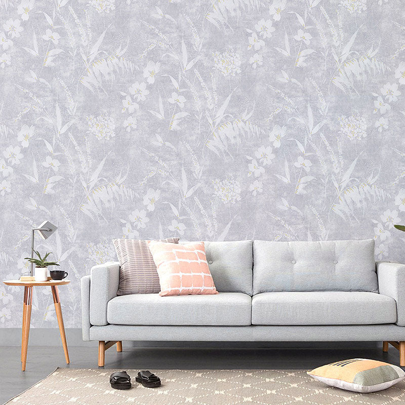 Natural Color Rural Wallpaper Roll 33' x 20.5" Dense Flower Pattern Wall Covering for Coffee Shop Gray-Purple Clearhalo 'Country wall decor' 'Rustic' 'Wallpaper' Wall Decor' 1049665