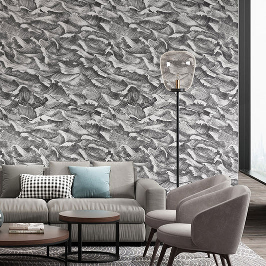 Abstract Wave Wallpaper Roll for Guest Room Decor, Dark Color, 33-foot x 20.5-inch - Smoke Gray - Clearhalo - 'Modern wall decor' - 'Modern' - 'Wallpaper' - Wall Decor' - 1049686