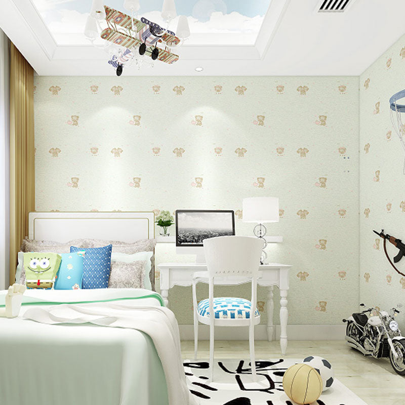Soft Color Minimalist Wallpaper Cartoon Bear Wall Covering for Kid's Bedroom, 31' by 20.5" Clearhalo 'Wall Decor' 'Wallpaper' 1049713