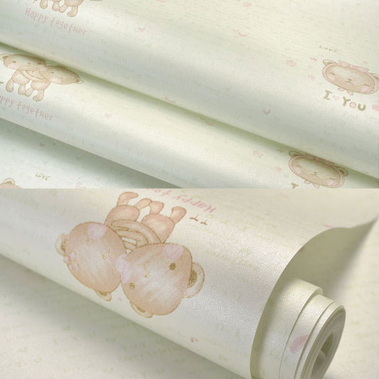 Soft Color Minimalist Wallpaper Cartoon Bear Wall Covering for Kid's Bedroom, 31' by 20.5" Clearhalo 'Wall Decor' 'Wallpaper' 1049714