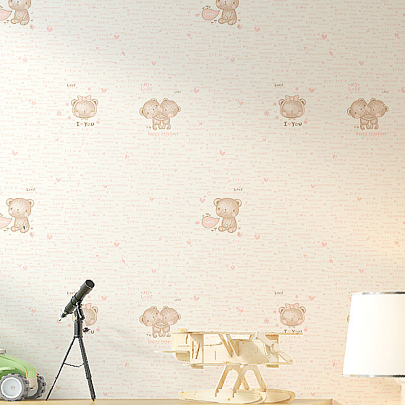 Soft Color Minimalist Wallpaper Cartoon Bear Wall Covering for Kid's Bedroom, 31' by 20.5" Beige Clearhalo 'Wall Decor' 'Wallpaper' 1049716