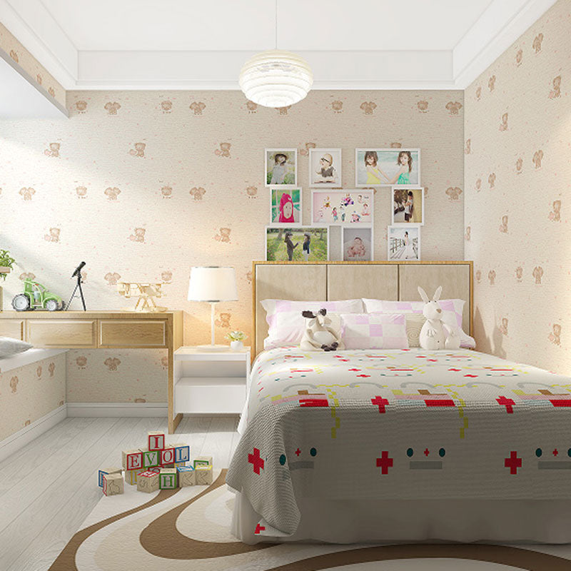 Soft Color Minimalist Wallpaper Cartoon Bear Wall Covering for Kid's Bedroom, 31' by 20.5" Clearhalo 'Wall Decor' 'Wallpaper' 1049717