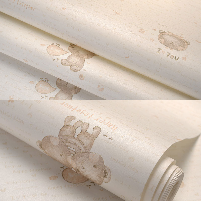 Soft Color Minimalist Wallpaper Cartoon Bear Wall Covering for Kid's Bedroom, 31' by 20.5" Clearhalo 'Wall Decor' 'Wallpaper' 1049718