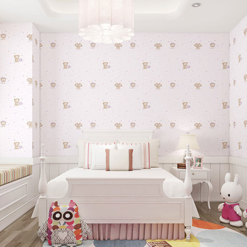 Soft Color Minimalist Wallpaper Cartoon Bear Wall Covering for Kid's Bedroom, 31' by 20.5" Clearhalo 'Wall Decor' 'Wallpaper' 1049721