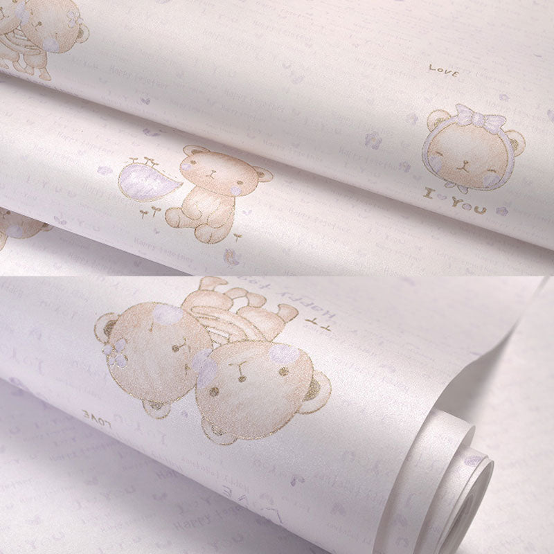 Soft Color Minimalist Wallpaper Cartoon Bear Wall Covering for Kid's Bedroom, 31' by 20.5" Clearhalo 'Wall Decor' 'Wallpaper' 1049722