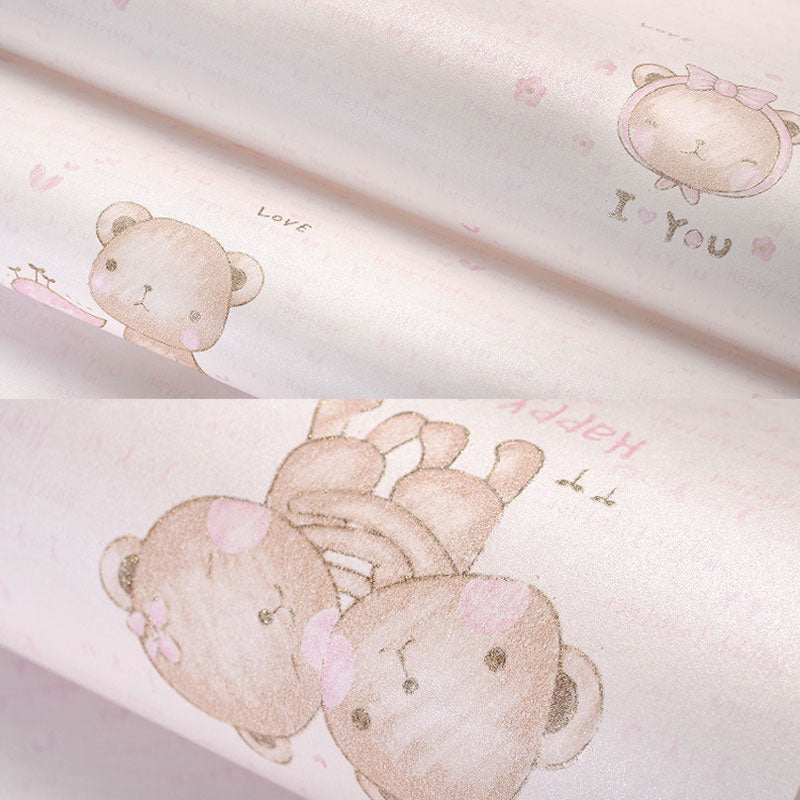 Soft Color Minimalist Wallpaper Cartoon Bear Wall Covering for Kid's Bedroom, 31' by 20.5" Light Pink Clearhalo 'Wall Decor' 'Wallpaper' 1049724