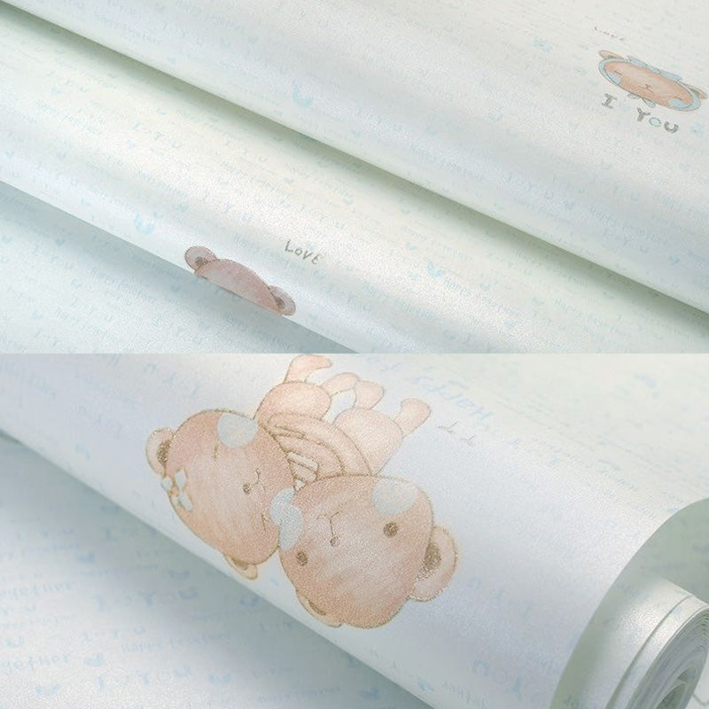 Soft Color Minimalist Wallpaper Cartoon Bear Wall Covering for Kid's Bedroom, 31' by 20.5" Light Blue Clearhalo 'Wall Decor' 'Wallpaper' 1049726