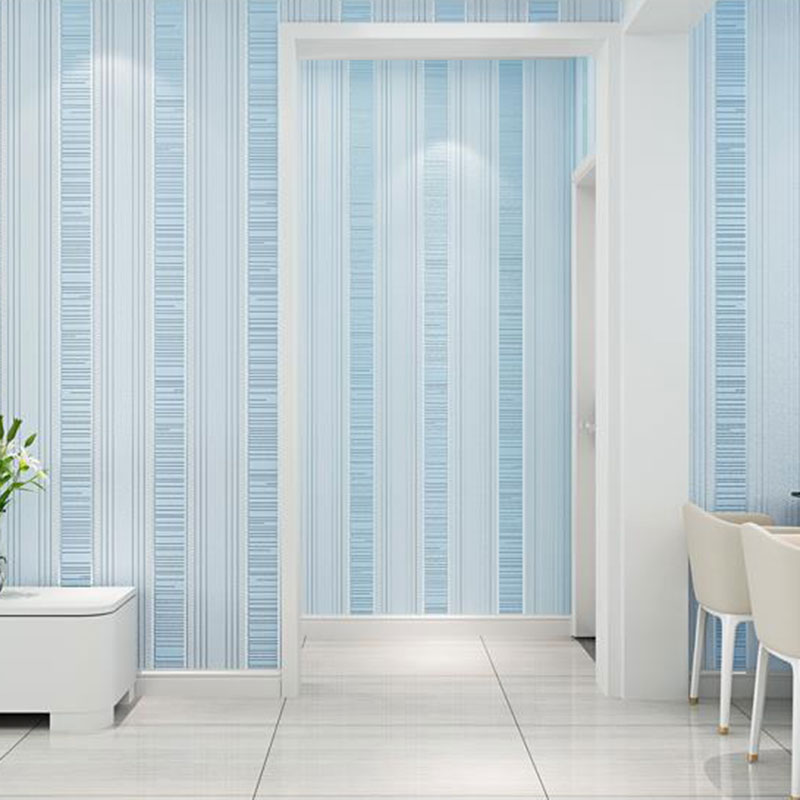 Vertical Stripe Wall Decor Flock Textured Wallpaper Roll for Bedroom, Non-Pasted, 20.5"W x 33'L Light Blue Clearhalo 'Modern wall decor' 'Modern' 'Wallpaper' Wall Decor' 1049728