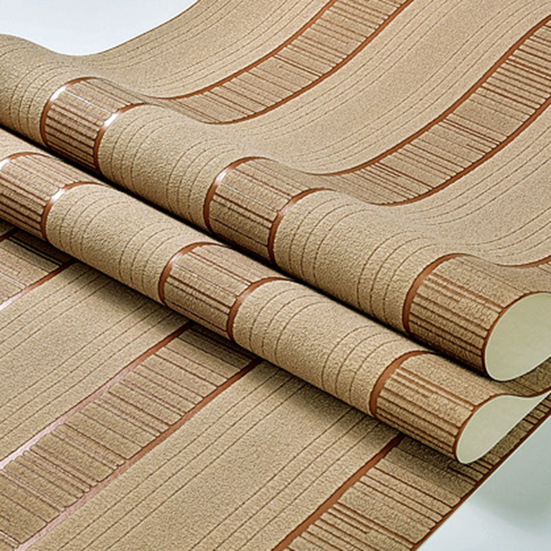 Vertical Stripe Wall Decor Flock Textured Wallpaper Roll for Bedroom, Non-Pasted, 20.5"W x 33'L Coffee Clearhalo 'Modern wall decor' 'Modern' 'Wallpaper' Wall Decor' 1049739