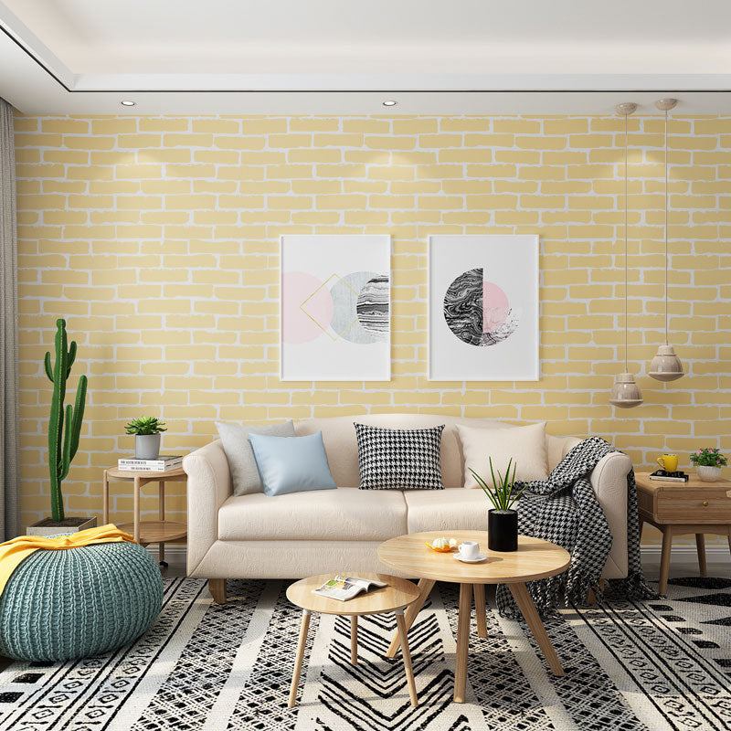 Vintage Brickwork Wall Covering for Accent Wall, 23.5 in x 29.5 ft Removable Wallpaper in Soft Color Yellow Clearhalo 'Modern wall decor' 'Modern' 'Wallpaper' Wall Decor' 1049753