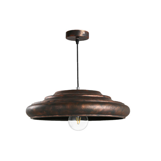 1 Bulb Hanging Lamp Antique Style Round Shade Metallic Suspended Light in Rust for Dining Table Clearhalo 'Art Deco Pendants' 'Cast Iron' 'Ceiling Lights' 'Ceramic' 'Crystal' 'Industrial Pendants' 'Industrial' 'Metal' 'Middle Century Pendants' 'Pendant Lights' 'Pendants' 'Tiffany' Lighting' 105426