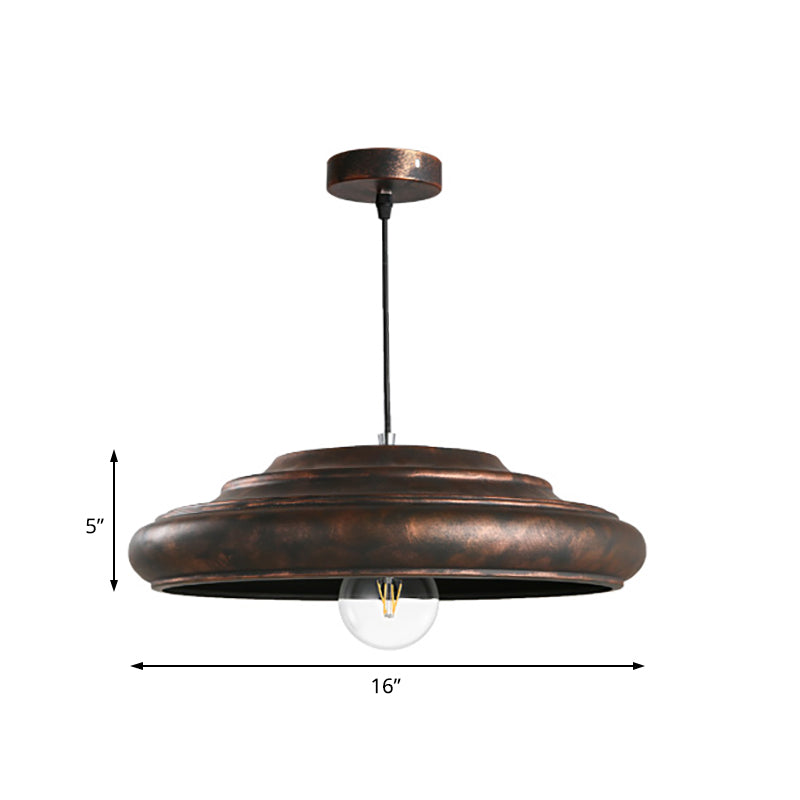 1 Bulb Hanging Lamp Antique Style Round Shade Metallic Suspended Light in Rust for Dining Table Clearhalo 'Art Deco Pendants' 'Cast Iron' 'Ceiling Lights' 'Ceramic' 'Crystal' 'Industrial Pendants' 'Industrial' 'Metal' 'Middle Century Pendants' 'Pendant Lights' 'Pendants' 'Tiffany' Lighting' 105427
