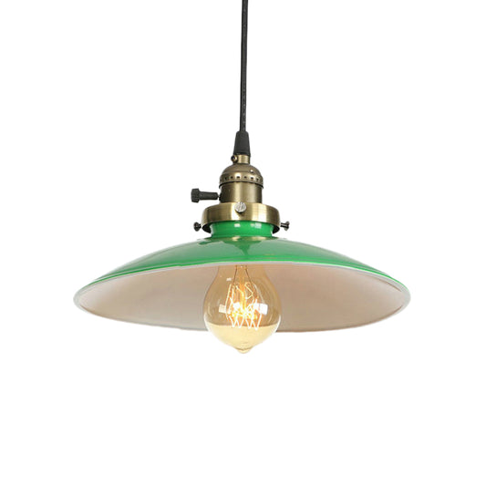 Metallic Saucer Suspended Light Vintage Style 1 Bulb Dining Table Hanging Lamp in Green Clearhalo 'Art Deco Pendants' 'Cast Iron' 'Ceiling Lights' 'Ceramic' 'Crystal' 'Industrial Pendants' 'Industrial' 'Metal' 'Middle Century Pendants' 'Pendant Lights' 'Pendants' 'Tiffany' Lighting' 105509