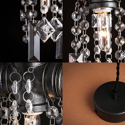 Black Water Pipe Suspension Lamp Single Light Industrial Metal Ceiling Fixture with Crystal for Cafe Clearhalo 'Art Deco Pendants' 'Black' 'Cast Iron' 'Ceiling Lights' 'Ceramic' 'Crystal' 'Industrial Pendants' 'Industrial' 'Metal' 'Middle Century Pendants' 'Pendant Lights' 'Pendants' 'Rustic Pendants' 'Tiffany' Lighting' 105577