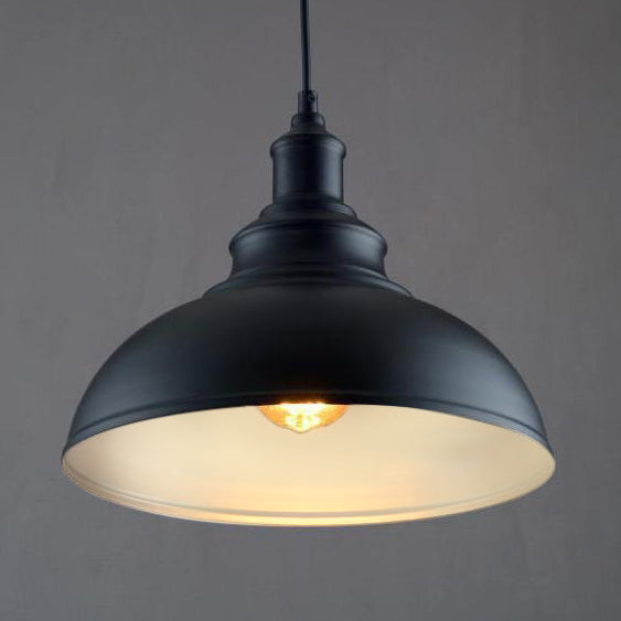 Black/Gray 1 Bulb Hanging Fixture Retro Metal Dome Shade Ceiling Pendant with Adjustable Cord, 12"/14"/16" W Black 14" Clearhalo 'Art Deco Pendants' 'Black' 'Cast Iron' 'Ceiling Lights' 'Ceramic' 'Crystal' 'Industrial Pendants' 'Industrial' 'Metal' 'Middle Century Pendants' 'Pendant Lights' 'Pendants' 'Rustic Pendants' 'Tiffany' Lighting' 105615